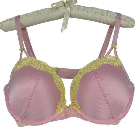 Victoria's Secret Other - Victoria's Secret Tease Pink and Yellow Lace Trimmed Pushup Bra